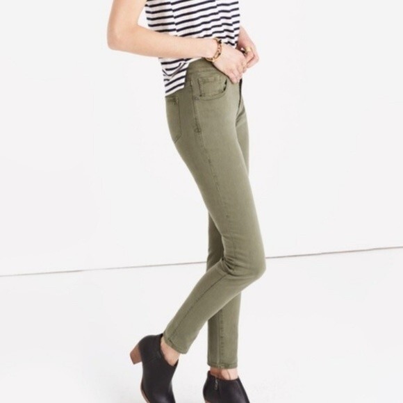 Madewell 9"Mid High Rise Skinny Jeans: Garment Dyed Olive Army Green Size 24 - Picture 3 of 13